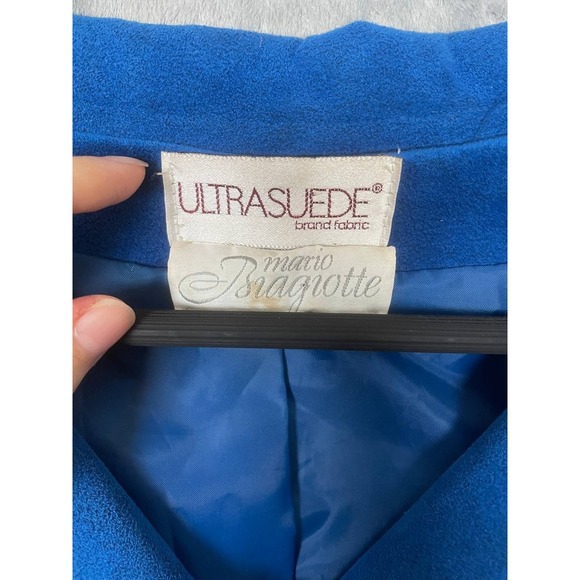 Vintage 70s Ultrasuede Blue Maxi Coat Dress Long Duster Medium Statement Winter - Picture 10 of 12